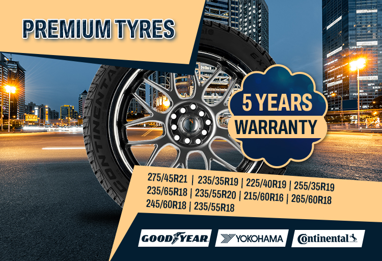 Shop now Premium tyres online and get 5 Years Warranty